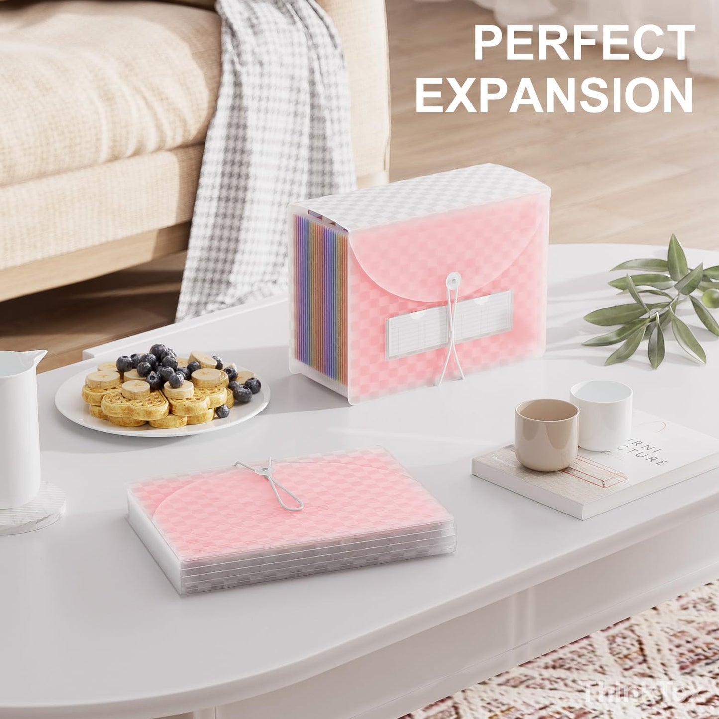 ThinkTex Accordion File Organizer, 26 Pockets Expanding File Folders, Monthly Bill Receipt Documents Organizer, A-Z Colorful Tabs, Letter/A4 Size - Pink