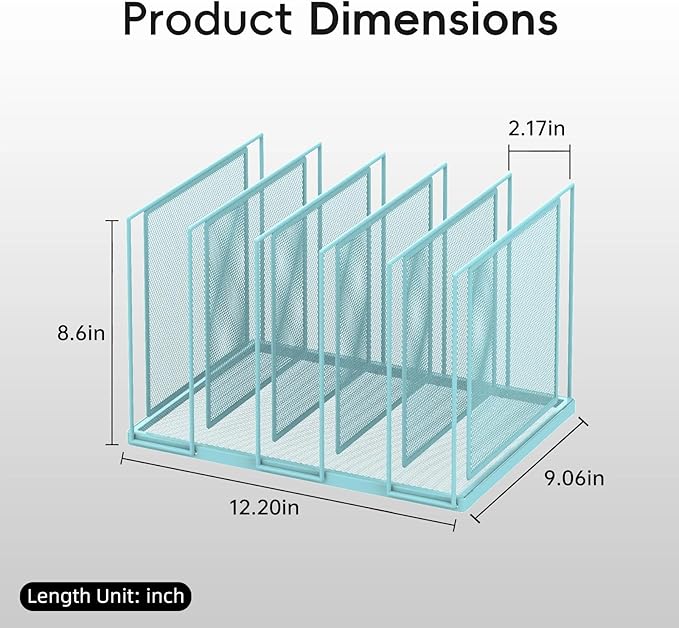 File Organizer for Desk, 5-Section Vertical File Sorter, Paper Holder Organizer Standing Metal File Folder for Office Home Classroom, Blue