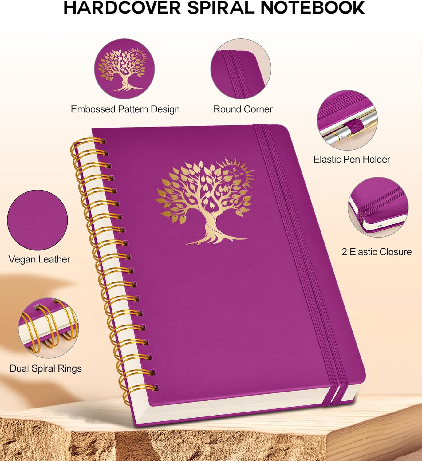 Large Spiral Notebook Journal for Women Men - 300 Numbered Lined Pages, College Ruled,B5 Hardcover Spiral Bound Notebook for School, Work, Note Taking, Writing, Leather Spiral Journal 7"x10"