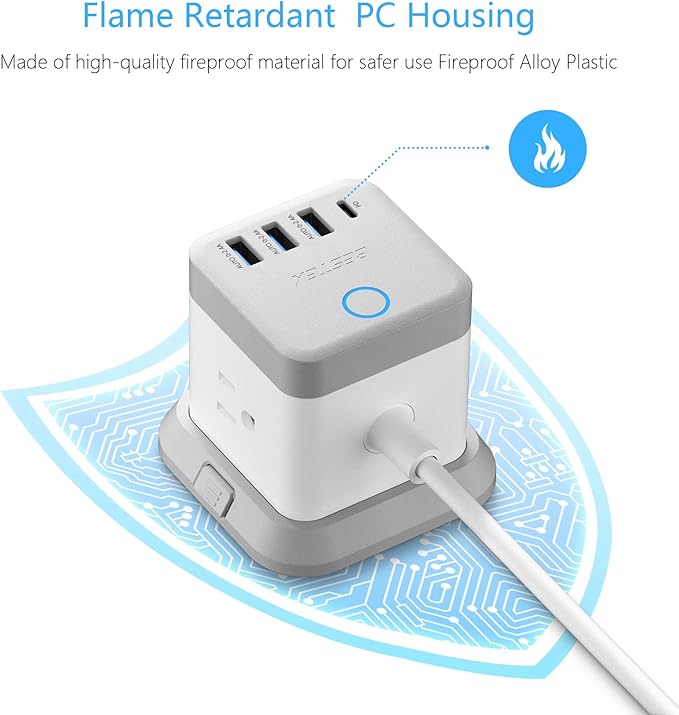 BESTEK European Travel Plug Adapter, Power Strip with USB C PD 20W and 3 USB Ports, 3 Side Wide Outlet Extender, 5ft EU Extension Cord, Detachable Base, Mountable Power Cube