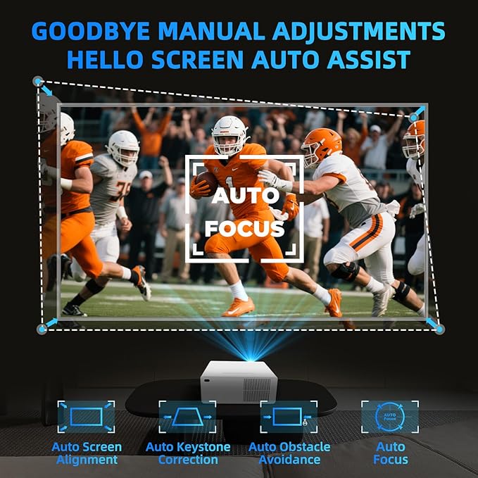 [Licensed and Autofocus]4K Smart Projector,Projector with WiFi and Bluetooth, 1200 ANSI lumens, Autofocus，Dolby Audio,Portable Smart Projector,Outdoor Projectors HDR10+