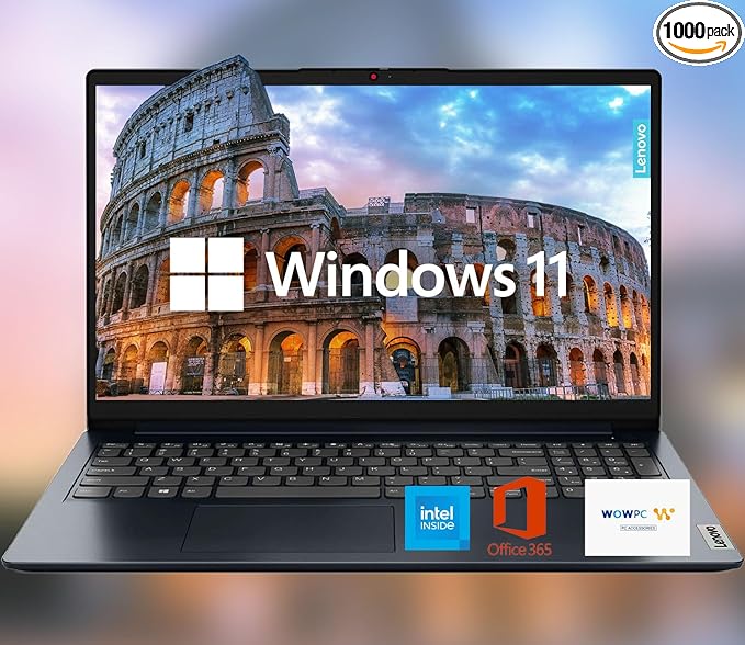 Lenovo IdeaPad 15.6" HD Anti-Glare w/ 1 Year Microsoft 365, 8GB RAM, 128GB SSD, Windows 11 Home, Up to 9.5 Hours Battery Life, Intel Processor, WiFi 6, HDMI, USB-C, SD Card Reader, w/WOWPC USB