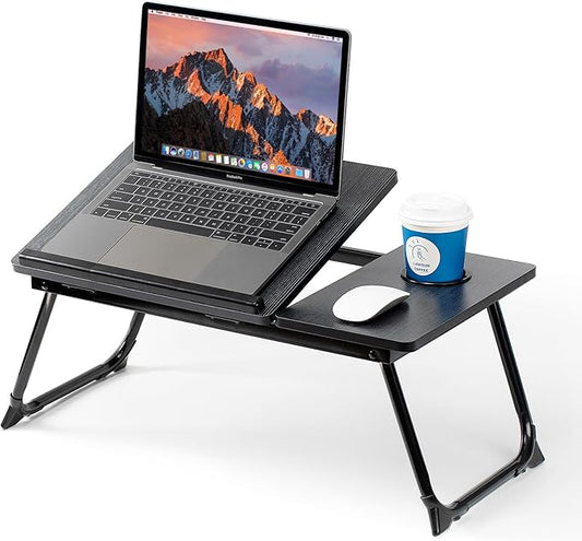 Laptop Desk for Bed Couch, Adjustable Foldable Bed Table with Cup Holder, Breakfast Serving Tray, Portable Laptop Lap Desk Stand for Working Reading Writing Eating Gaming in Bed Sofa Floor(Black)
