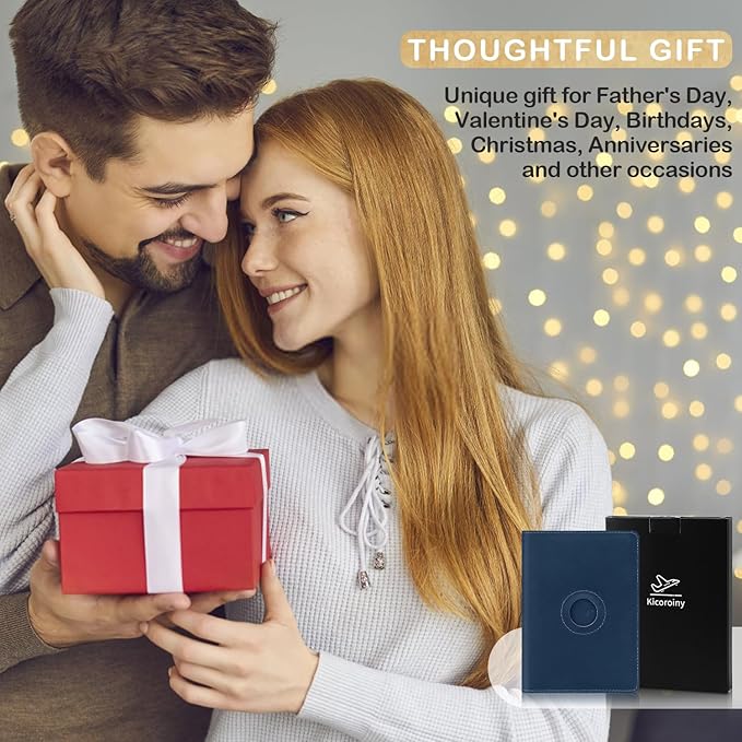 Airtag Passport Holder for Women Men Travel, Real Leather Passport Wallet, Handmade Passport Cover Case with Airtag Slot, Travel Must Haves Essentials Accessories Birthday Gifts (Crazy Horse, Blue)