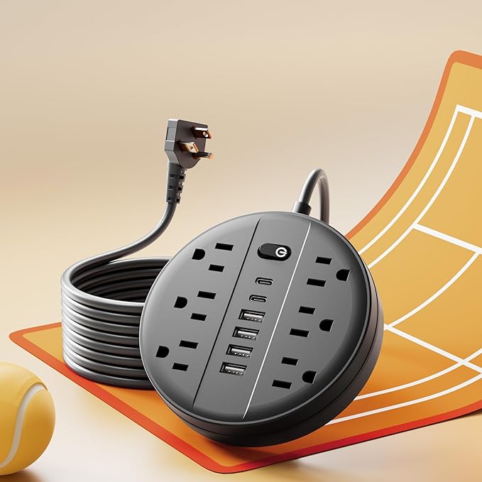 5 FT Surge Protector Power Strip, Extension Cord with Multiple Outlet, 6 AC Outlets, 4 USB & 2 USB C Ports & Control Switch, Portable Outlet Extender, Flat Plug, Wall Mount for Office Home Dorm,Black