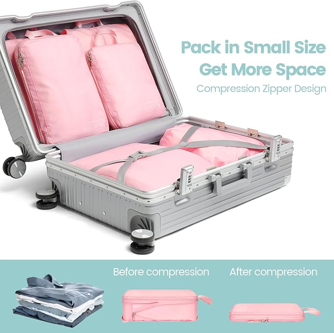 Cambond Compression Packing Cubes for Travel Women - Travel Bags Luggage Organizers Travel Essentials Compression Cubes for Travel Carry on Suitcases Organizer