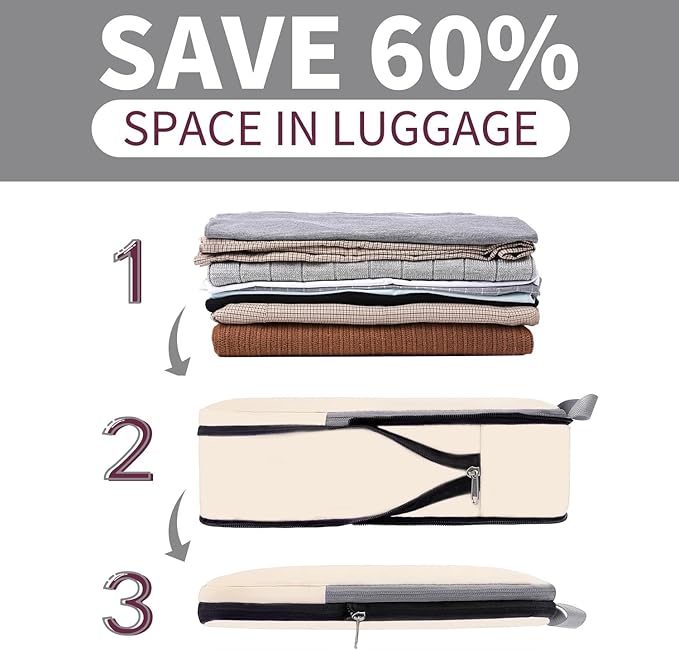 BAGAIL 4 Set/6 Set/8 Set Compression Packing Cubes Travel Accessories Expandable Packing Organizers (Cloth Pattern, 4-Beige)