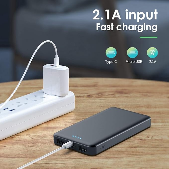 [2 Pack]Portable Charger Power Bank 10000mAh,Ultra Slim Portable Phone Charger with USB C Input & 2 Output Backup Charging External Battery Pack Compatible with iPhone 16/15/14/13/12,Android Phone etc