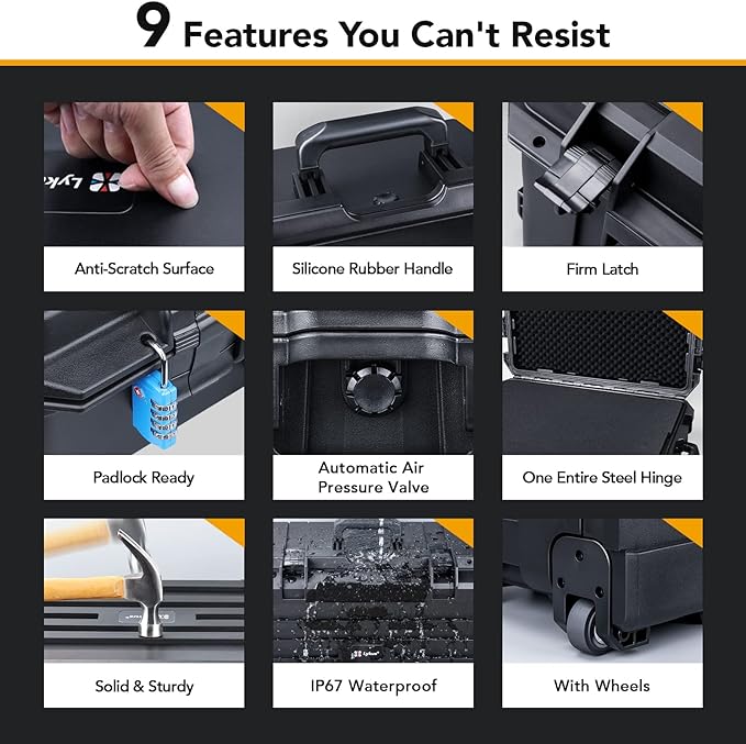 Lykus HC-6030 Large Waterproof Hard Case with Wheels and Customizable Foam, Interior Size 23.5x16.8x10.7 inch, Suitable for large electronic equipment and more