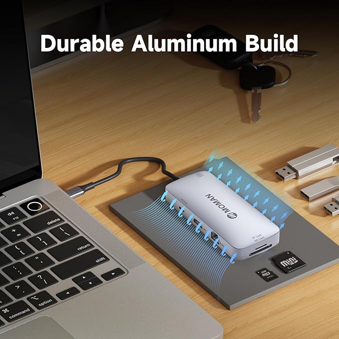Moman USB C Hub 9 in 1, Docking Station with 100W PD, 4K@30Hz HDMI, 3 x USB 3.0 5Gbps, 3.5mm Audio Connector, RJ45 Ethernet, SD/TF Card Reader for Mouse, Keyboard, U Disk, Flash Drive, Mobile