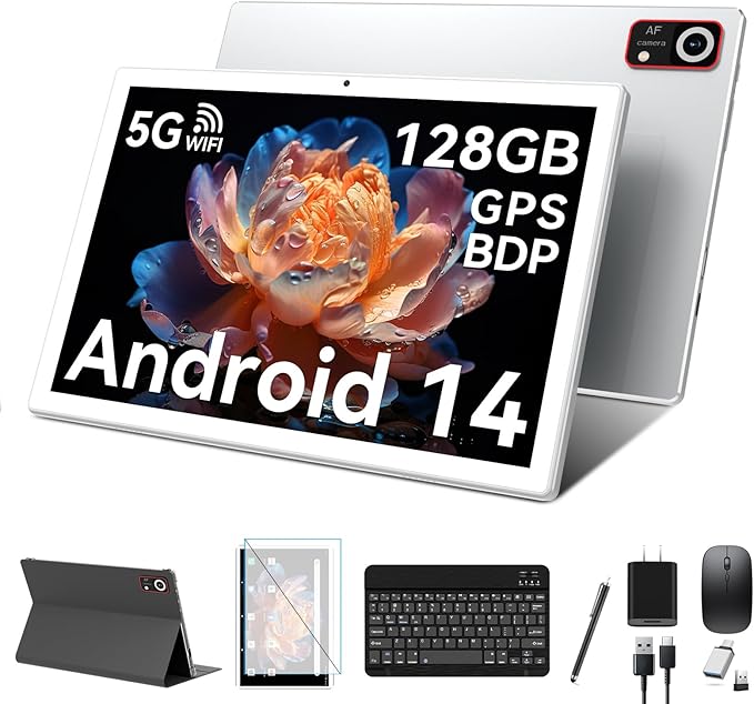 ANTEMPER Android Tablets 10 Inch, 5G WiFi Tablet Mit 8GB RAM+128GB ROM(1TB TF),2 in 1 Tablet with Keyboard Mouse Pen-Octa-Core2.0Ghz | 6000mAh | 1080FHD | 13MP Camera | WLAN GPS OTG Typ-c-Sliver