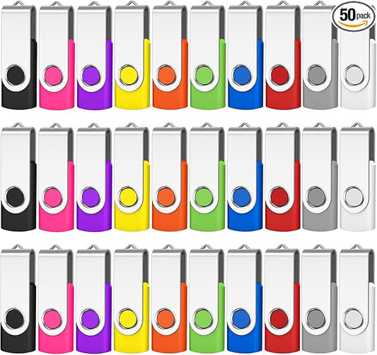 AreTop 16GB Flash Drive 50 Pack, USB 2.0 Swivel Thumb Drives Bulk Pendrive Memory Stick Jump Drive USB Drive Flash Drives Bulk (50 Pack 16GB,Mix Color)