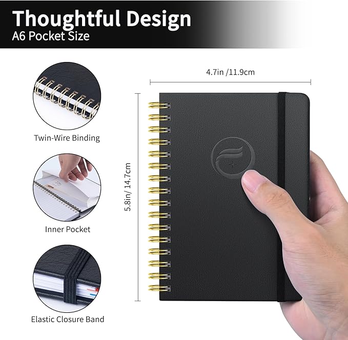 Small Password Book with Alphabetical Tabs, Password Keeper Book for Seniors, Individual & Colorful Tabs, Spiral Hardcover Password Notebook Small for Website Logins, 4.7" x 5.8", Black