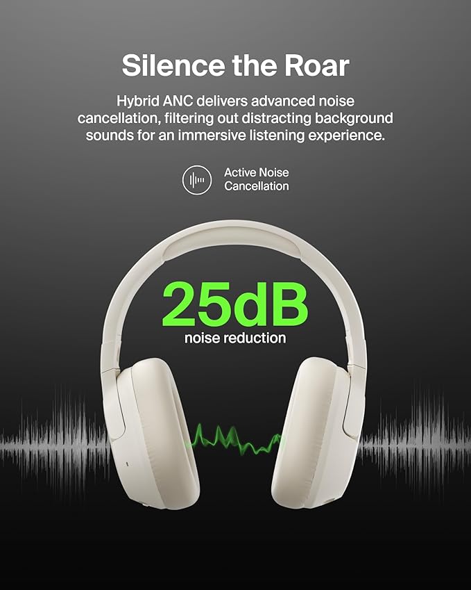 Belkin SoundForm Isolate Bluetooth Over-Ear Headphones - Hybrid Active Noise Cancelling Headphones - Wireless w/ 60H Playtime, Fast Charging & CloudCushion Ear Cups for Travel, Home, or Office - Sand