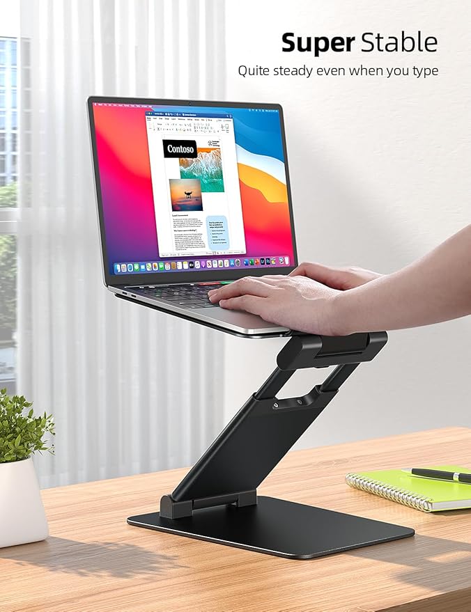 Nulaxy Height Adjustable Laptop Stand for Desk, Dual Foldable Aluminum Computer Riser, Pull Out Design Ergonomic Sit to Notebook Holder Convertor, Compatible with All 10-17" Laptops, Tablets, Black