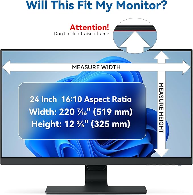 IPROKKO [2-Pack] 24 Inch Computer Privacy Screen Filter for 16:10 Widescreen Monitor, Removable 24in Anti Blue Light Glare Privacy Shield, Anti Spy Security Protector for Hp Dell Asus Acer Samsung