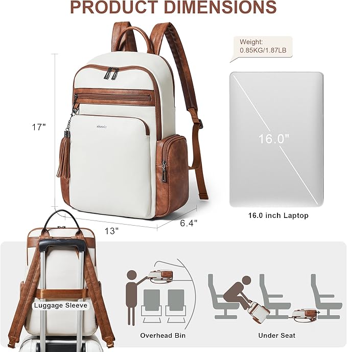 Shrrie Laptop Backpack for Women Fits 16 inch Laptop,Designer Backpacks for Women with Computer Compartment to Business (Beige)
