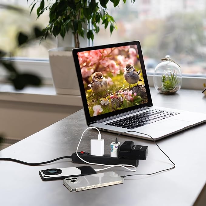 Hoteam 10 Pcs Power Strip Bulk 6 Outlet Surge Protector Power Cord Electrical Extension Cord with Switch Low Profile Plug Flat for Home Office(9.8 ft,Black)