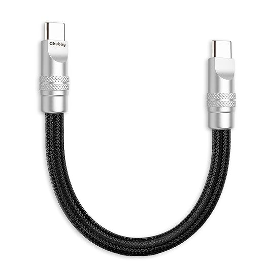 chubbycable Cute Chubby 240W Short USB C Cable Power Bank Fast Charging Cable Nylon Braided Charger Cord Compatible with iPhone 17-15 Series iPad, Black, Type-C to Type-C, 0.82FT