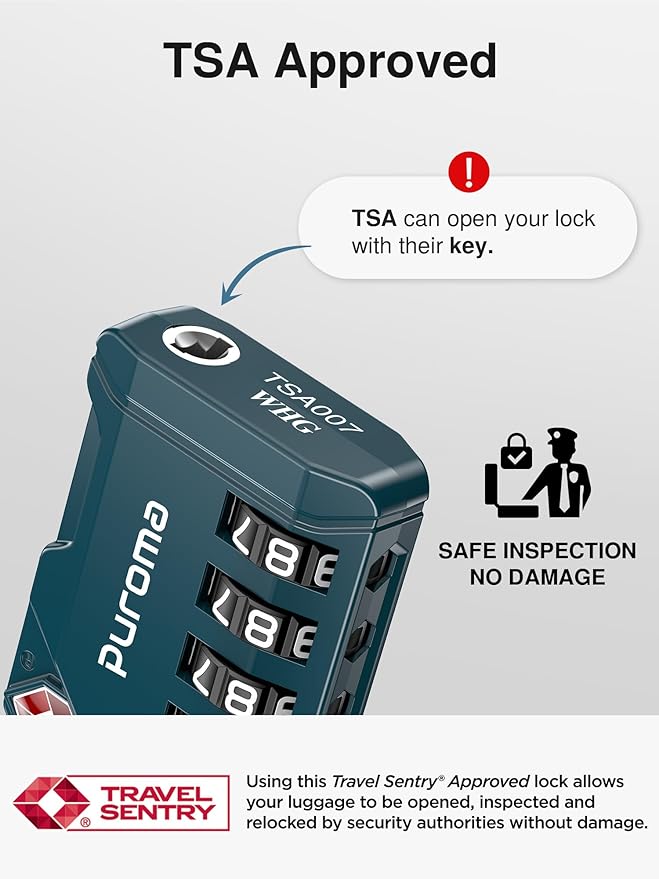 Puroma TSA Approved Luggage Locks, 2 Pack 4 Digit Resettable Travel Combination Code Lock with Zinc Alloy Body for Suitcase, Backpack, Laptop Bag, Gym Locker, Toolbox (Peacock Blue)