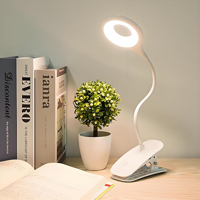 Desk Lamp Clip on Reading Light, Portable Rechargeable Desk Light Mini Clip Lamp, Dorm Room Essential Clip on Light Wall-Mounted, Bedside Lamp with Clamp, Rechargeable Reading Lights for Dorm Makeup