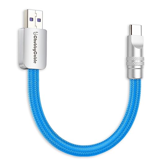 chubbycable Cute Chubby 120W Short USB C Cable Power Bank Fast Charging Cable Nylon Braided Charger Cord Compatible with iPhone 17-15 Series iPad, Blue, USB-A to Type-C, 0.32FT