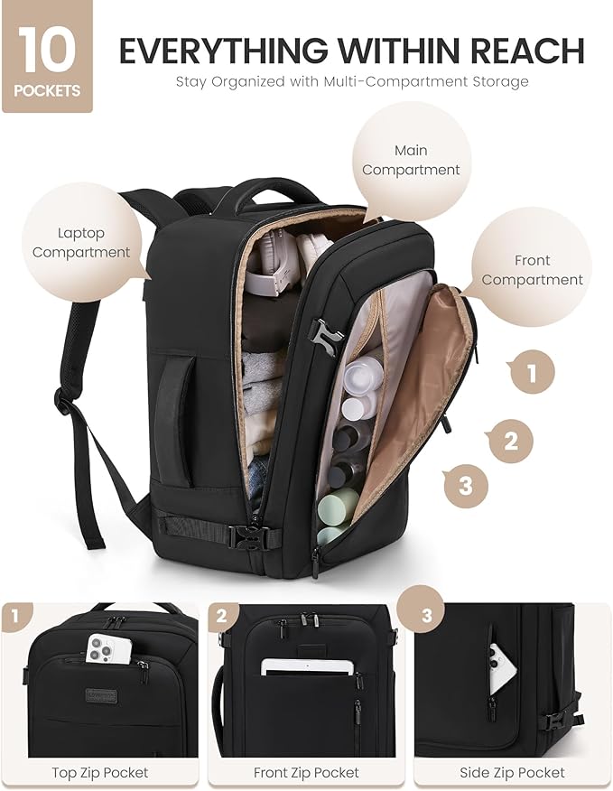 LOVEVOOK Travel Backpack for Women Men with Garment Bag, 50L Carry on Backpack as TSA Personal Item Flight Approved, Luggage Daypack Fits 17.3" Laptop, Overnight Business Weekender Travel Essential