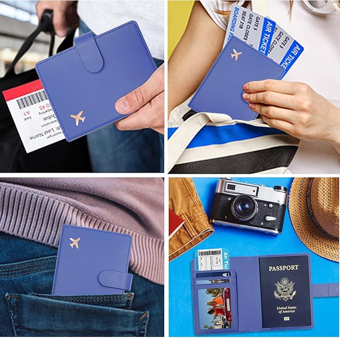 Deziliao Passport Wallet, Blue, Unisex, Faux Leather, Waterproof, Rfid Blocking, Slim, Lightweight, 20 Inch