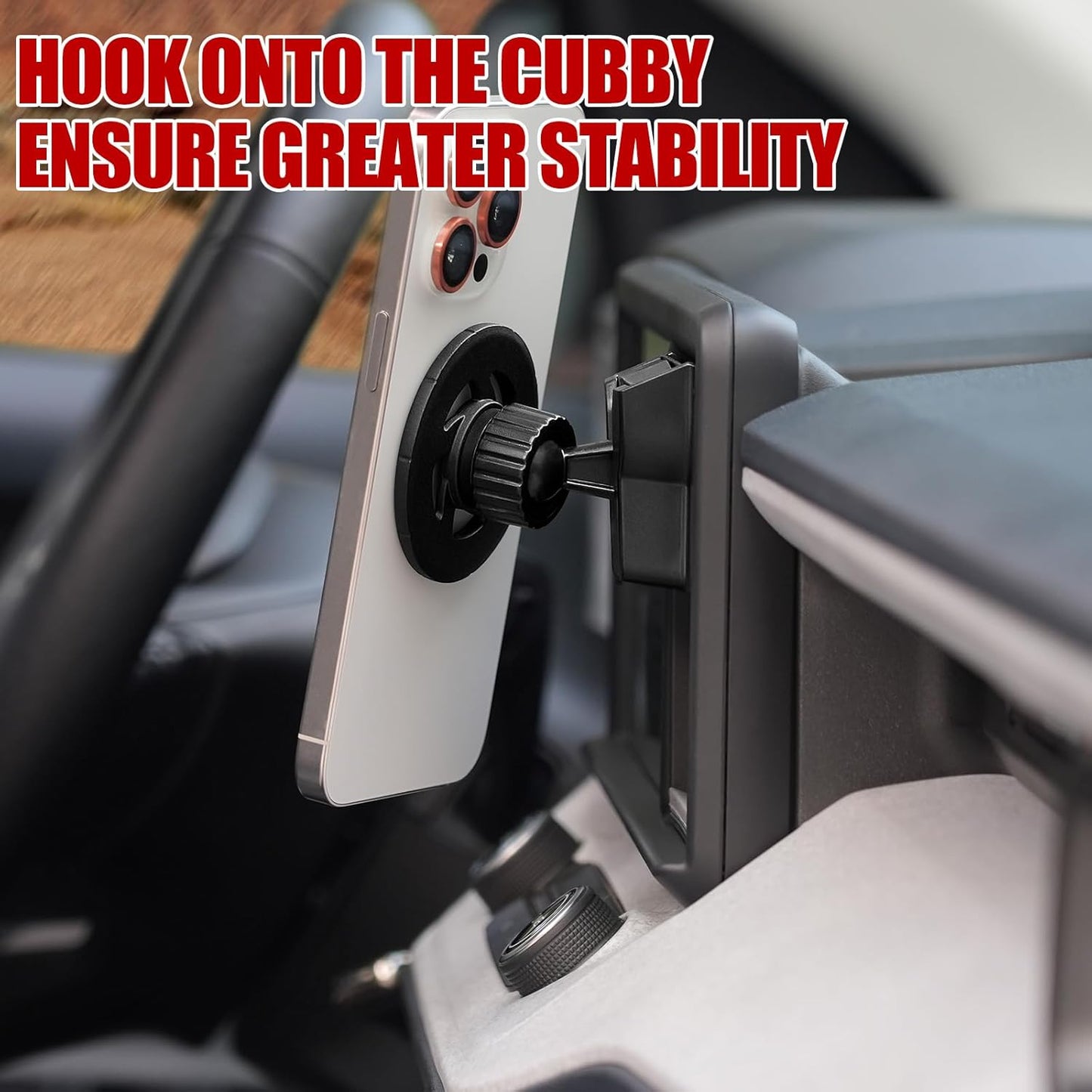 Mabett Magnetic Phone Holder Cubby Insert for Ford Maverick 2022-2024 Accessories, Dash Mount Storage Box Kit (Phone Holder)