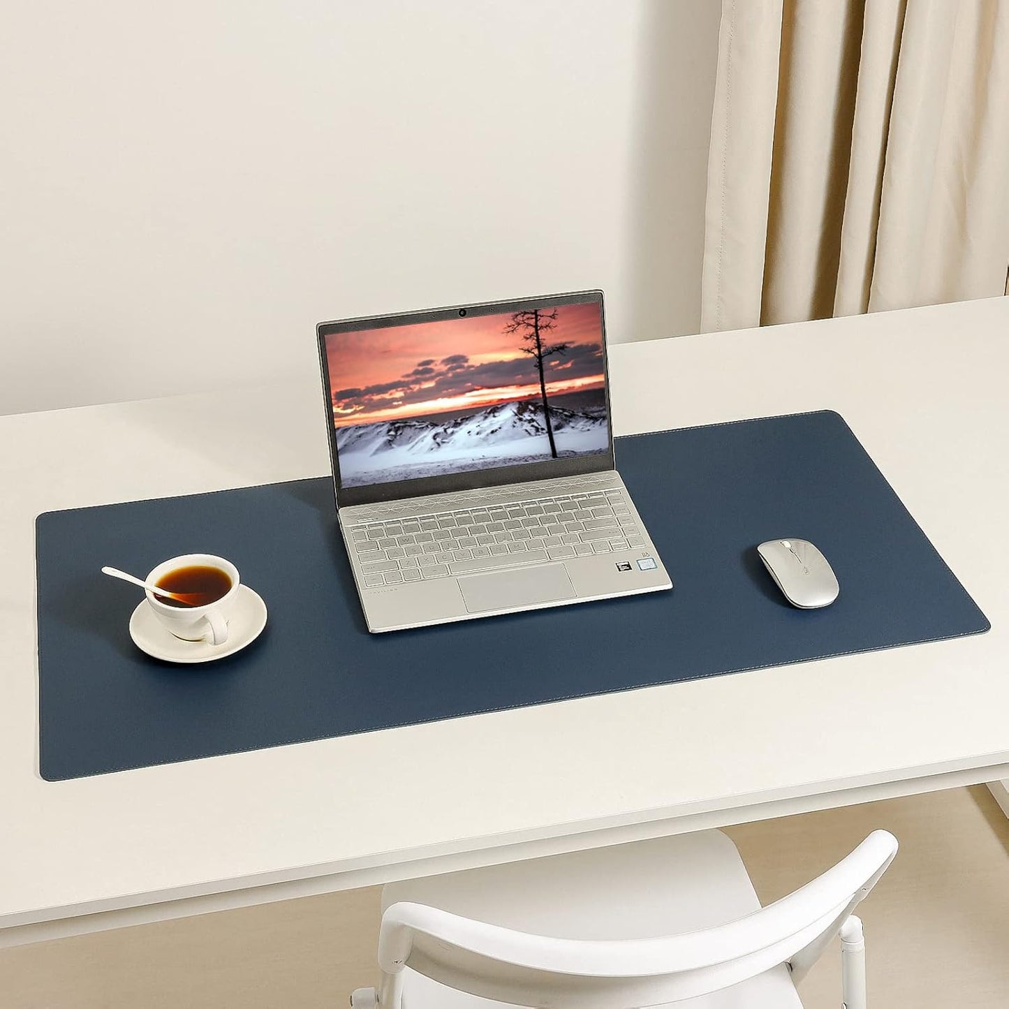 PU Leather Desk Pad Blotter,Navy Waterproof Office Desktop Mat for Men,36x17in Non-Slip Large Mouse Pad/Writing Protector/Desk Accessories