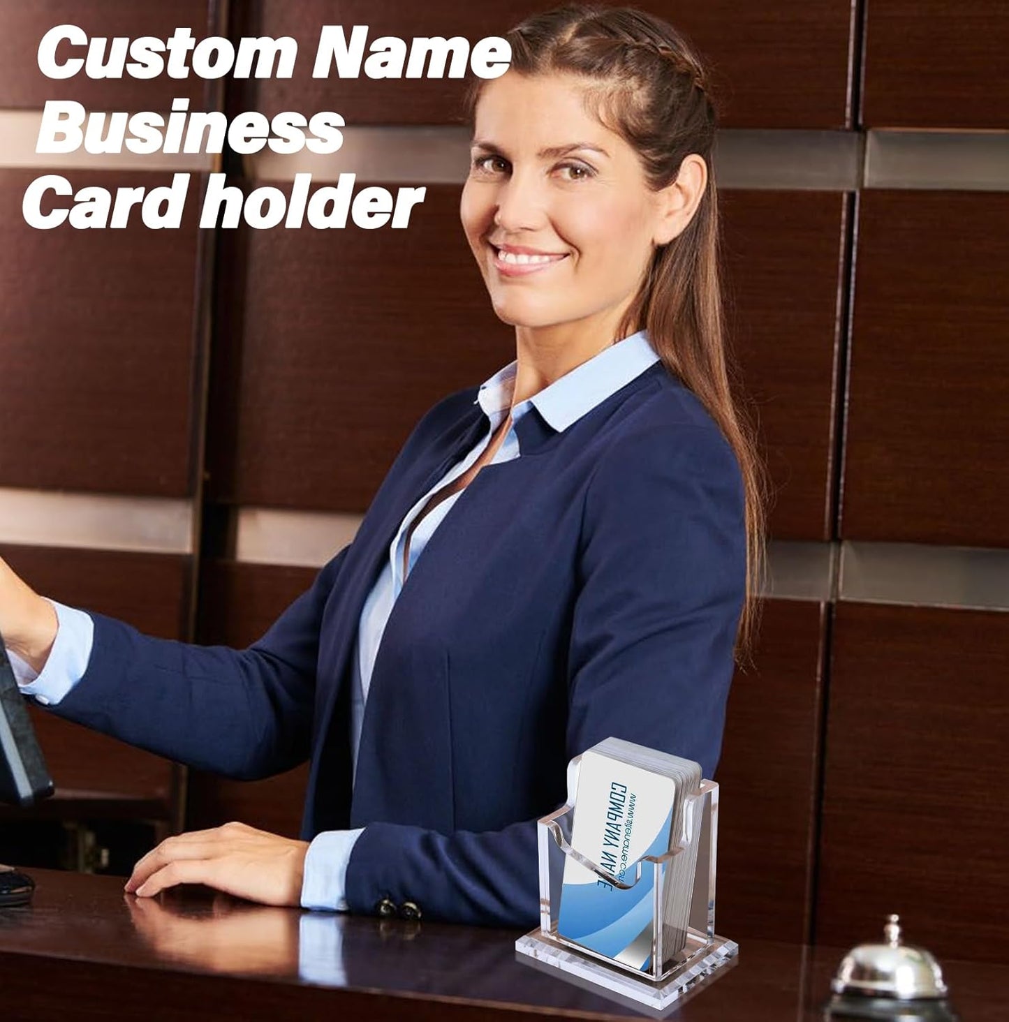 Custom Business Card Holder Desk-Personalized Engraved Wooden Business Card Case Holder, Customized Name Logo Business Card Display Gifts for Men Women (Acrylic-Vertical)