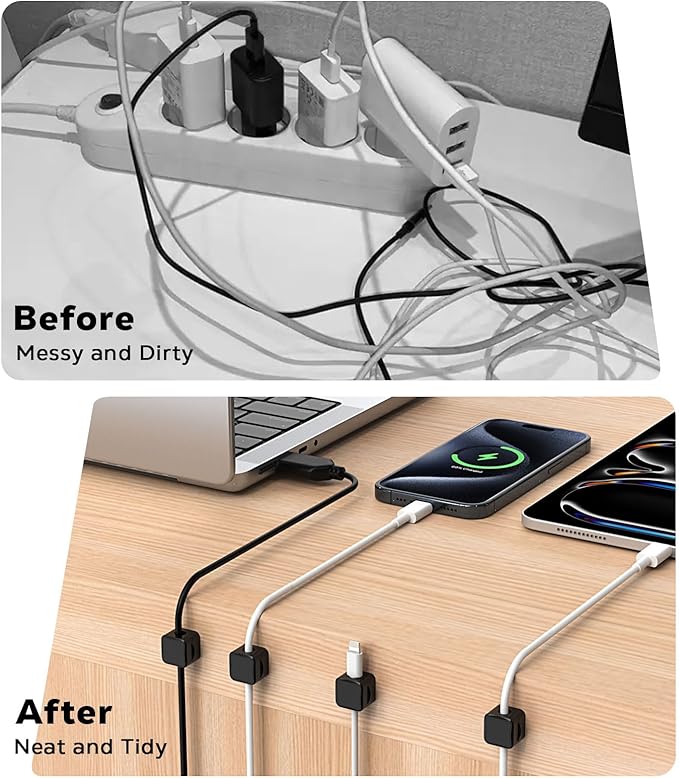 MoKo 8 Pack Magnetic Cable Clips, Desk Cord Organizer, Adhesive Cord Holder, Cable Management Wire Holder Keeper for Nightstand Desk Kitchen Office Car Wall Glass, Black