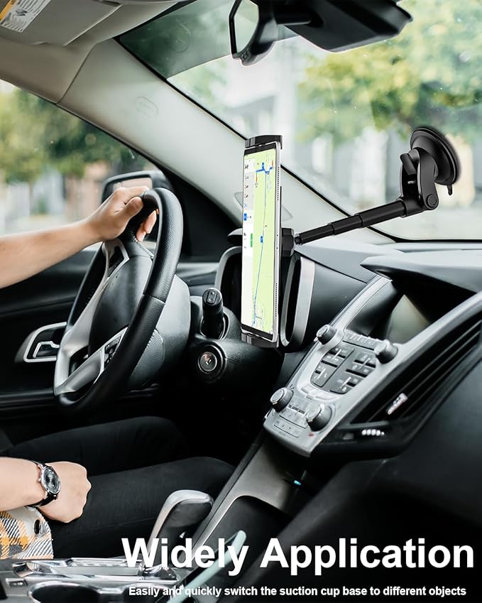 woleyi Dashboard Car Tablet Mount, Telescopic Tube Suction Cup Car Tablet Holder, Compatible with iPad Pro/Air/Mini, Galaxy Tab/Z Fold, Fire HD, Surface, iPhone, More 4.7-13" Cell Phones and Tablets