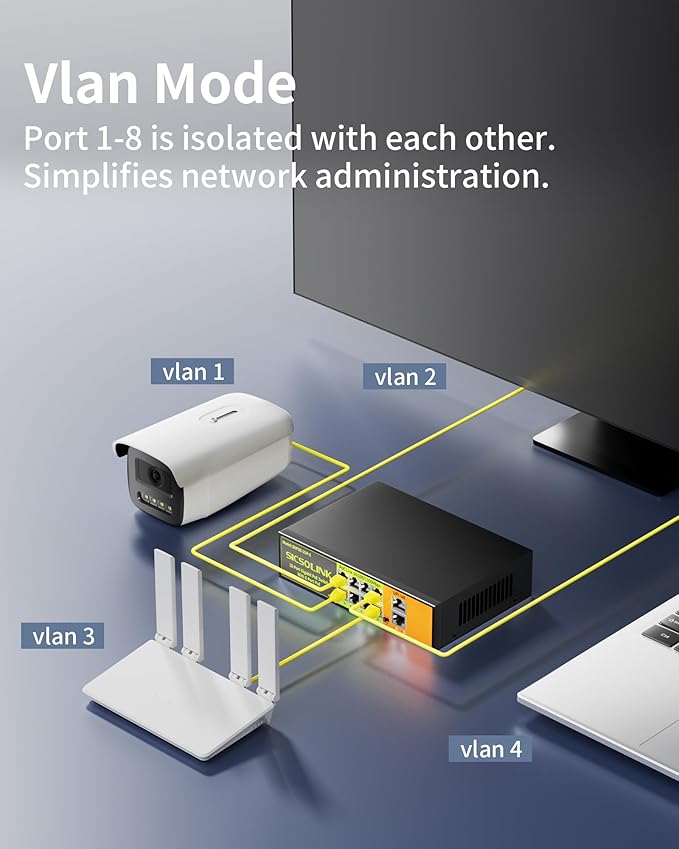 Gigabit Ethernet Network PoE Switch, 8 PoE Ports @120W with 2 Uplink, Support 802.3af/at, Unmanaged, VLAN, for Security Camera, AP