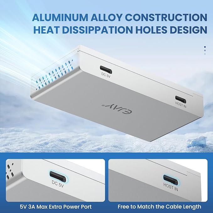 EJAY 10Gbps Magnetic USB-C Hub, 4-Port USB 3.2 Gen2 Data Transfer, Includes Sliding Rail, Screws and Sticky Pads for MacBook Laptop PC, Silver
