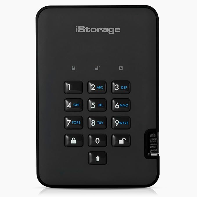 iStorage diskAshur2 HDD 3TB Black - Secure portable hard drive - Password protected - Dust & water resistant - Hardware Encryption