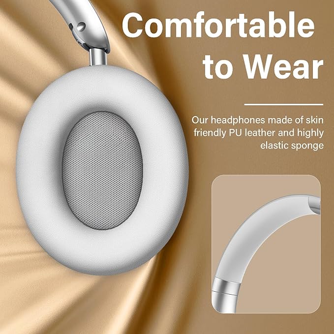 Wentronic Y05 Bluetooth Headphones Wireless Over Ear Noise Cancelling with Microphone 48 Hours Playtime, High Sound Quality Foldable Soft Earpads Earphones for Travel-Silver