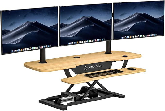 VERSADESK 48 Inch Extra Wide Electric Standing Desk Converter, PowerPro™ Height Adjustable Sit to Stand Desk Riser with Keyboard Tray, Built-in USB Charging Port, Hold 80 lbs, Maple