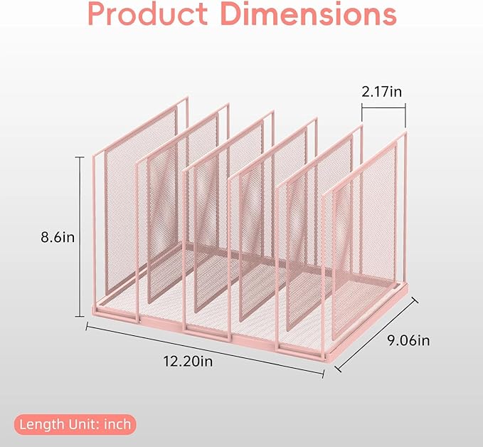 File Organizer for Desk, 5-Section Vertical File Sorter, Paper Holder Organizer Standing Metal File Folder for Office Home Classroom, Pink