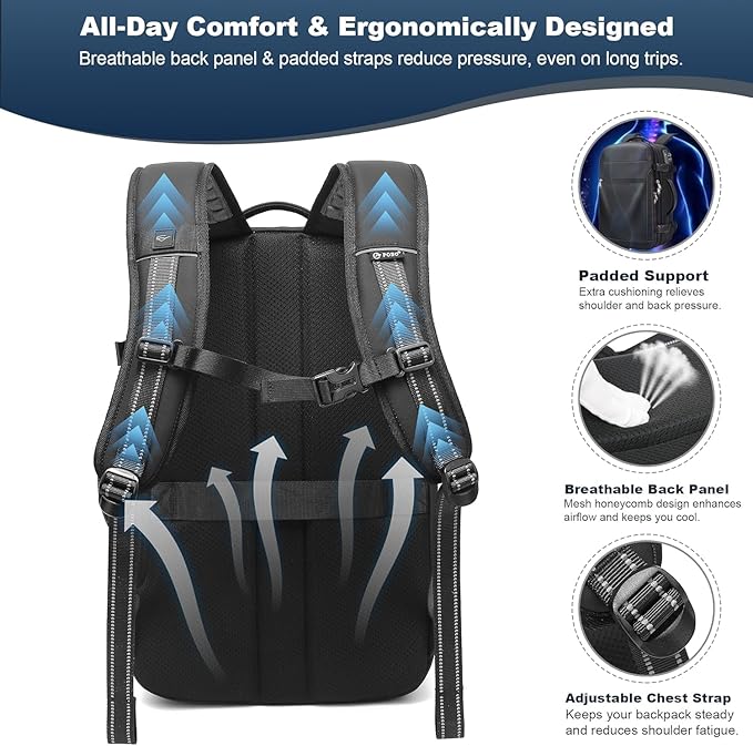 Vacuum Backpack Travel – Expandable Compression Carry On Backpack with Vacuum Pump, Water-Resistant TSA Lock Travel Bag, 17" Laptop Backpack for Men Women, Business Airplane Flight Luggage, Light Grey