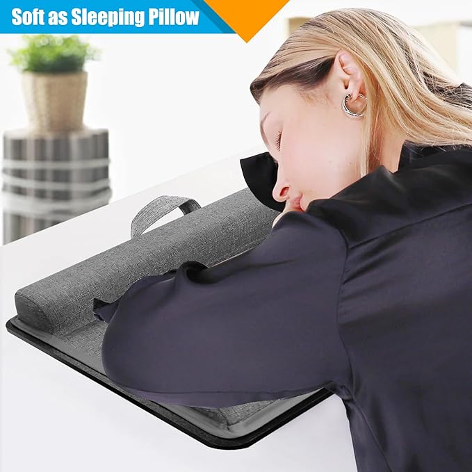 Adjustable Angle Laptop Tray with Leather Wrist Pad - Wooden Laptop Lap Desk with Soft Cushion, Laptops Table for Couch,Bed, Fits Laptops Up to 17 Inches, with Tablet Slot, Portable Handle, Brown