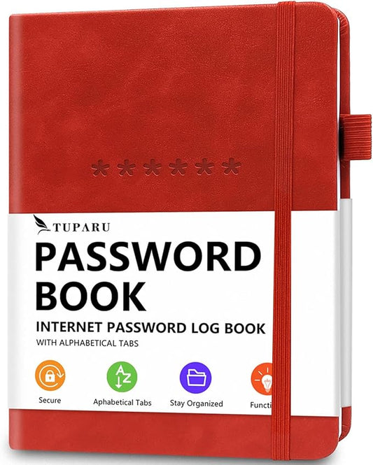 Password Book with Alphabetical Tabs – Hardcover Internet Address & Password Organizer – Password Keeper Notebook for Computer & Website – 7x 10" Log-in Password Journal w/Thick Paper (Red)