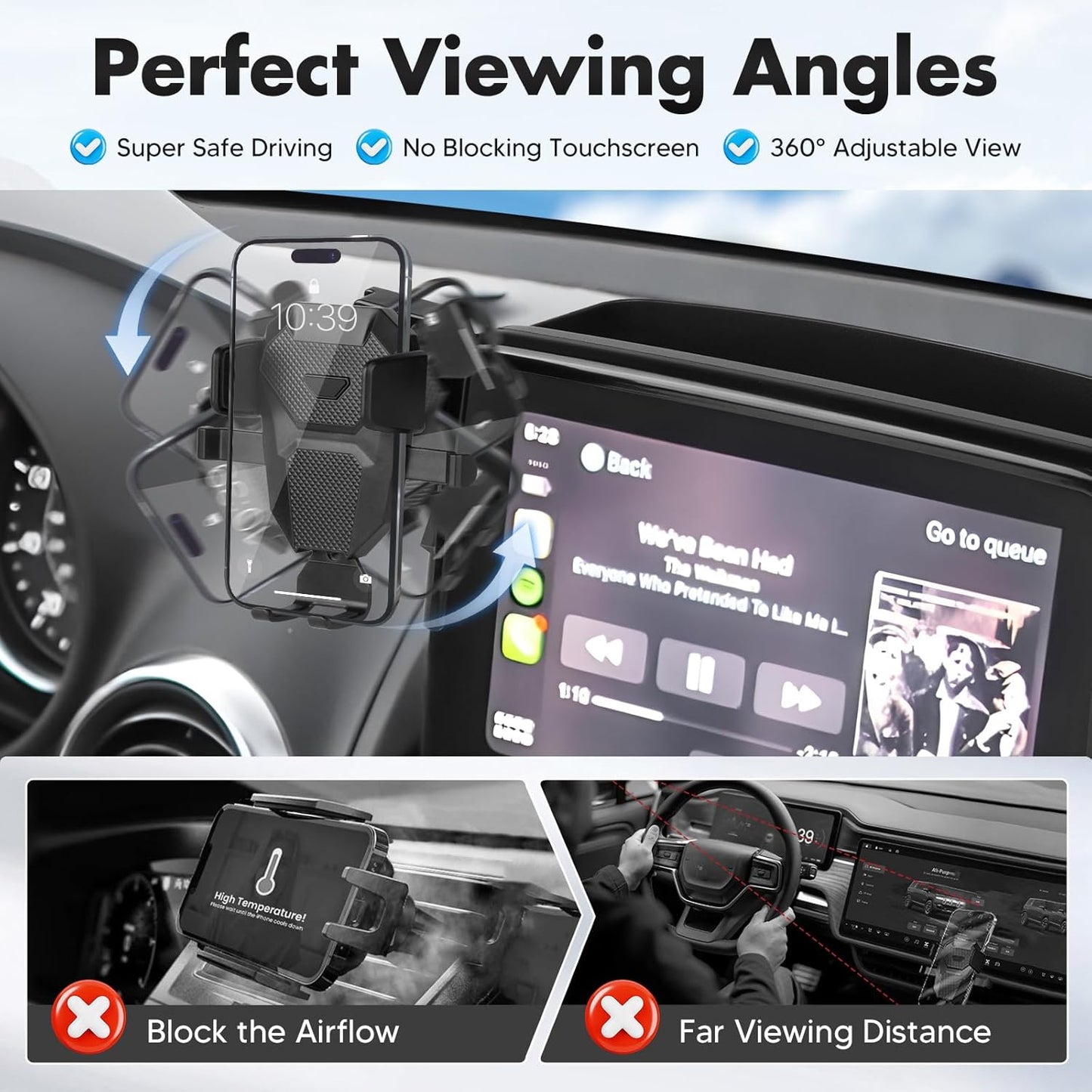 FIILINES Phone Holder for Mazda MX-5 Miata 2016-2023/CX-3 2016-2021/Mazda 3 2014-2016 (Fit 7" Screen), Phone Mount with Dash Organizer for CX3 Accessories, 360 Degree Rotation Dash Mount