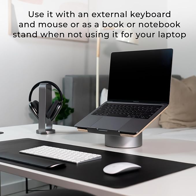 HumanCentric Laptop Riser for Desk in Black Walnut Wood Top and Space Gray Aluminum Base, Compatible with MacBook and Other Laptops Up to 16 Inches, Ergonomic Computer Holder, 25-Degree Angle Tilt