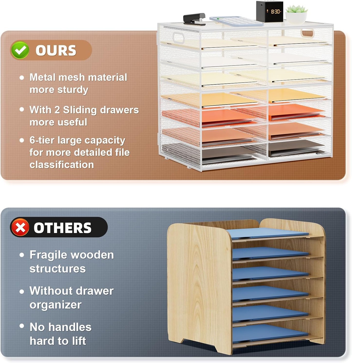 Marbrasse 8 Tier Desktop Literature Organizer, Mesh Paper Organizer Desk Organizers, File Sorter Mail Center Paper Storage Cabinet Classroom Keepers Mailbox for Office Home School, White