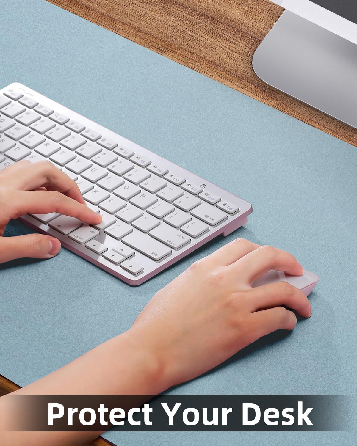 Leather Desk Pad Protector, Large Mat, Mouse Pad & Keyboard Cover - Non-Slip PU Leather Blotter - Office & Home (Light Blue, 48" x 17")