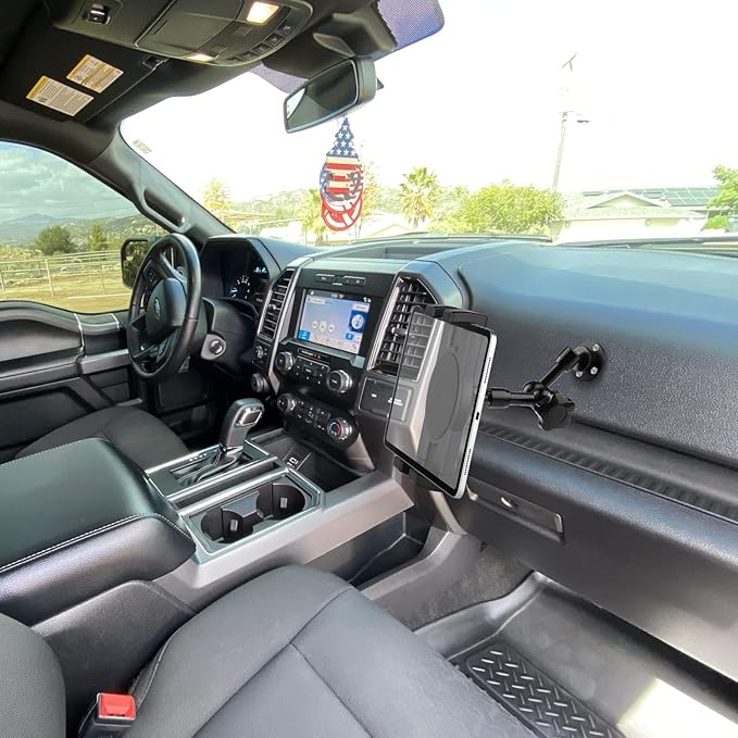 Heavy Duty Drill Base Tablet Holder, iPad Mount for Truck/Car/Boat/Wall/Desk/Vehicle Dashboard,360° Adjustable Aluminum Alloy Arm Mount Compatible with 7~12.9" iPad/Nexus/Fire HD/e-Book/Switch