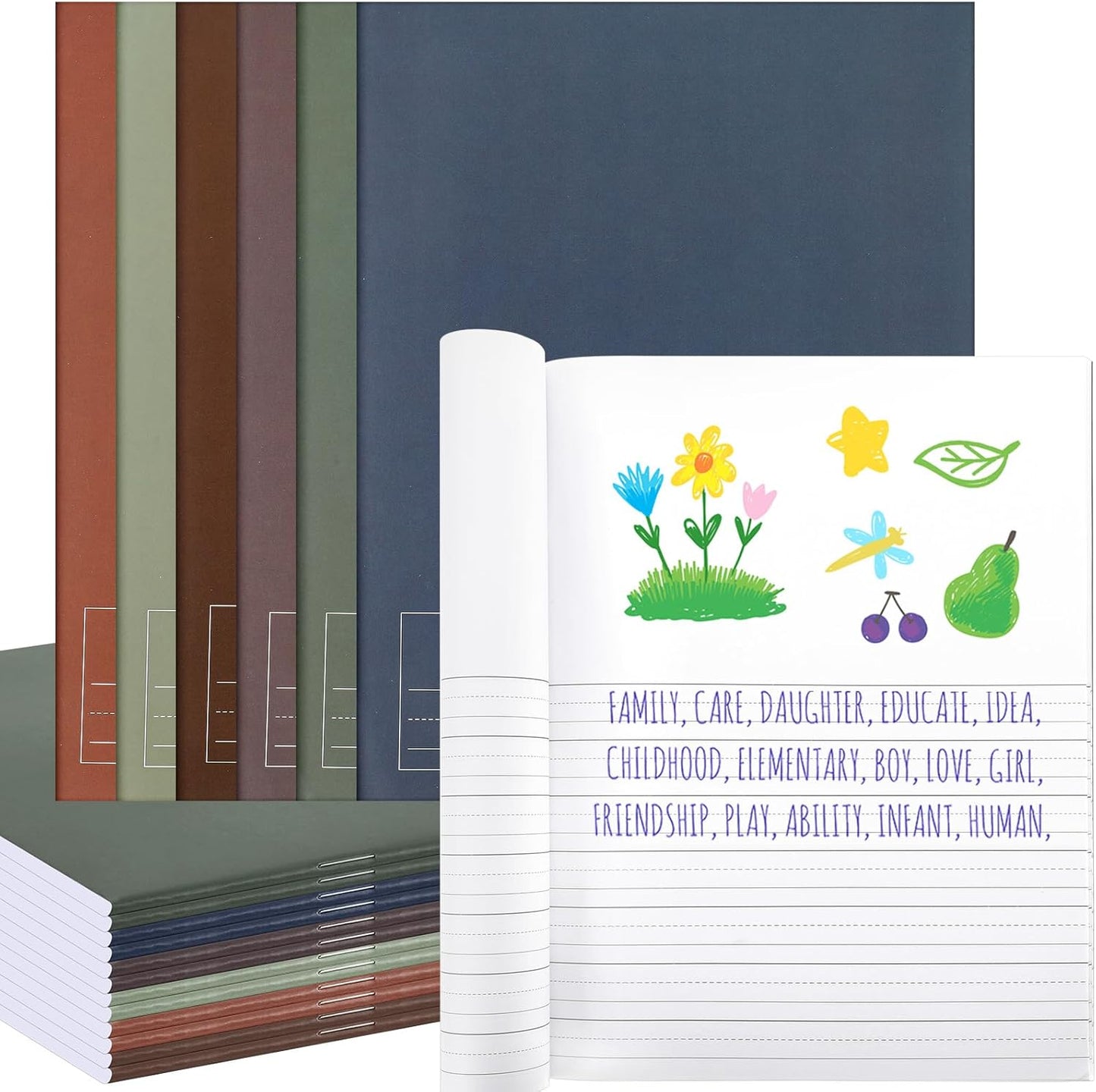 Henoyso 12 Pcs Primary Composition Notebook K-2 9 3/4 x 7 1/2 Inch Primary Journal, Back to School Supplies, Bulk Blank Writing Book for Kid to Write Draw Journal 60 Page Notebooks (Boho Color)