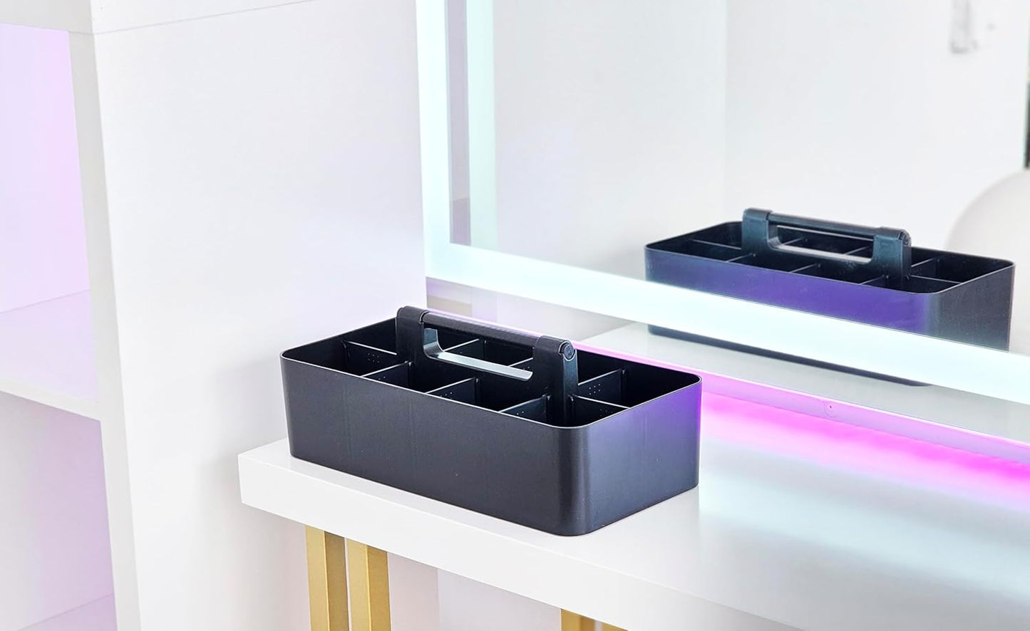 Portable Caddy Organizer - Stackable Plastic Caddy with Handle | Desk, Makeup, Dorm Caddy, Classroom Art Organizers (Made In Usa) (Black/Pink/Gray/Ivory), OGMIX-4PACK