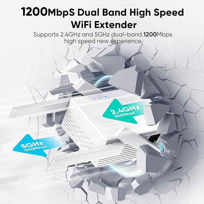 2025 WiFi Repeater,WiFi Extender Signal Booster for Whole Home & Backyard with Ethernet Port, Wireless Repeater Amplifier Long Range Covers up to 10,000 sq.ft, 4X Faster Repeater Work with Any Router